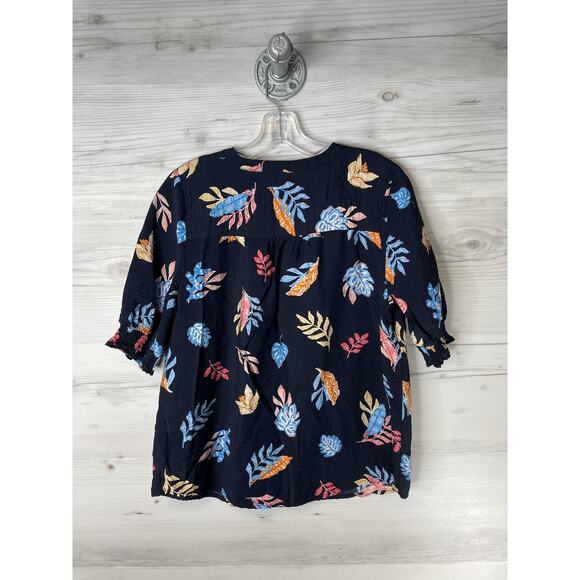 Croft & Barrow Blouse Womens Small Navy Leaf Print Button Front 3/4 Sleeve - Picture 10 of 10